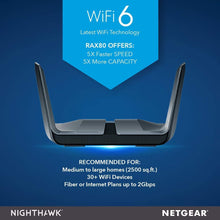 Load image into Gallery viewer, Netgear Nighthawk AX8 8-Stream AX6000 Wi-Fi 6 Router - RAX80-100NAS - Black (Renewed)