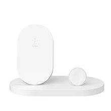 Load image into Gallery viewer, Belkin 3-In-1 Wireless Charging Station - Fast Wireless Charging For Apple Iphone 14, Iphone 13 & Iphone 12 Series & Apple Watch (All Series) - With Additional USB A Port For Multiple Devices (White)