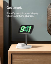 Load image into Gallery viewer, Belkin MagSafe 2-in-1 Wireless Charging Stand for Apple iPhone 16, iPhone 15, iPhone 14, & iPhone 13 Series & AirPods - MagSafe Fast Charging Station for Multiple Devices - Black