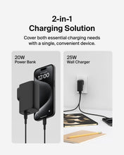 Load image into Gallery viewer, Belkin Hybrid Power Bank 5K + Wall Charger 25W - 2-in-1, Portable Battery w/USB-C Port & USB-A Port - Travel Essential - Apple iPhone 17, Air, Pro, Pro Max, AirPods, Apple Watch - Black