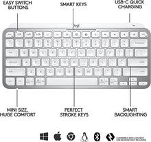 Load image into Gallery viewer, Logitech MX Keys Mini Minimalist Wireless Illuminated Keyboard, Compact, Bluetooth, Backlit, USB-C, Compatible with Apple macOS, iOS, Windows, Linux, Android, Metal Build - Pale Gray (Renewed)