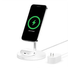 Load image into Gallery viewer, Belkin MagSafe 2-in-1 Wireless Charging Stand for Apple iPhone 16, iPhone 15, iPhone 14, & iPhone 13 Series & AirPods - MagSafe Fast Charging Station for Multiple Devices - Black