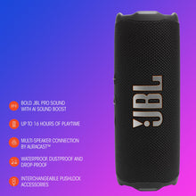 Load image into Gallery viewer, JBL Flip 7 - Portable Waterproof and Drop-Proof Speaker, Bold JBL Pro Sound with AI Sound Boost, 16Hrs of Playtime, and PushLock System with Interchangeable Accessories (Black) (Renewed)
