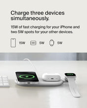 Load image into Gallery viewer, Belkin 3-in-1 MagSafe-Compatible Wireless Charging Pad with Qi2 15W - iPhone Charger - Fast Charging Wireless Charging Station for iPhone 17, 16, & 15 Series, AirPods, Apple Watch, & More - Black