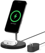 Load image into Gallery viewer, Belkin MagSafe 2-in-1 Wireless Charger, 15W Fast Charging iPhone Charger Stand for iPhone 13, 12, Pro, Pro Max, Mini, AirPods