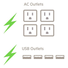 Load image into Gallery viewer, Belkin Power Strip Surge Protector - 4 Multiple Outlets & 4 USB Charger Ports, Cube Outlet Extender for MacBook, iPhone 11/12 Pro Max, Galaxy S20+/Note 20 Ultra, Home, Office, Travel & Desktop - Black