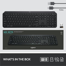 Load image into Gallery viewer, Logitech MX Keys Advanced Wireless Illuminated Keyboard, Tactile Responsive Typing, Backlighting, Bluetooth, USB-C, Apple macOS, Microsoft Windows, Linux, iOS, Android, Metal Build (Black)