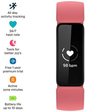 Load image into Gallery viewer, Fitbit Inspire 2 Health & Fitness Tracker with a Free 1-Year Fitbit Premium Trial, 24/7 Heart Rate, One Size (S & L Bands Included)