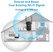 Load image into Gallery viewer, VANIN WiFi Range Extender -1200Mbps WiFi Repeater Wireless Signal Booster 2.4 & 5GHz Dual Band WiFi Extender with 2 Gigabit Ethernet Port, AP & Router Mode, 360°Full Coverage, Simple Setup