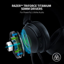 Load image into Gallery viewer, Razer Kraken V3 Wired USB Gaming Headset: Triforce Titanium 50mm Drivers - THX Spatial Audio - Chroma RGB Lighting - Hybrid Fabric & Leatherette Memory Foam Cushions - Detachable HyperClear Mic (Renewed)