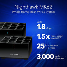 Load image into Gallery viewer, NETGEAR Nighthawk Advanced Whole Home Mesh WiFi 6 System (MK63S) with Free Armor Security – AX1800 Router with 2 Satellite Extenders, Coverage up to 4,500 sq. ft. and 25+ Devices