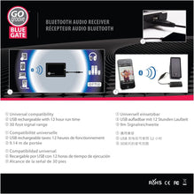 Load image into Gallery viewer, GOgroove BlueGATE Portable Bluetooth Receiver 3.5mm AUX Wireless Audio Adapter with 14 Hour Music Streaming for Wired Stereo Speaker Sound Systems, Phones, Tablets, Aux Bluetooth Adapter for Car