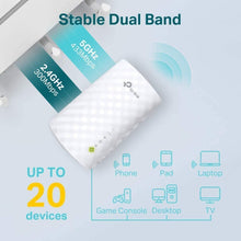 Load image into Gallery viewer, TP-Link AC750 WiFi Extender (RE220), Covers Up to 1200 Sq.ft and 20 Devices, Up to 750Mbps Dual Band WiFi Range Extender, WiFi Booster to Extend Range of WiFi Internet Connection