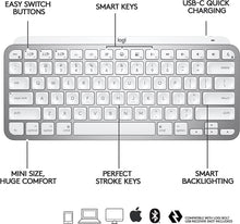 Load image into Gallery viewer, Logitech MX Keys Mini for Mac Minimalist Wireless Illuminated Keyboard, Compact, Bluetooth, Backlit Keys, USB-C, Tactile Typing, Compatible with Apple macOS, iPAd OS, Metal Build (Renewed)