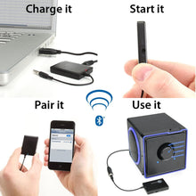 Load image into Gallery viewer, GOgroove BlueGATE Portable Bluetooth Receiver 3.5mm AUX Wireless Audio Adapter with 14 Hour Music Streaming for Wired Stereo Speaker Sound Systems, Phones, Tablets, Aux Bluetooth Adapter for Car