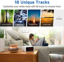 Load image into Gallery viewer, White Noise Machine with Bluetooth Speaker LCD Digital Clock, Timer & Memory Function, Portable Rechargeable Sound Machine for Sleeping Baby, Office Privacy, or Travel, 2 Year Warranty