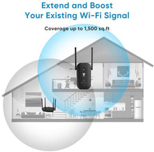 Load image into Gallery viewer, VANIN WiFi Range Extender -1200Mbps WiFi Repeater Wireless Signal Booster 2.4 &amp; 5GHz Dual Band WiFi Extender with 2 Gigabit Ethernet Port, AP &amp; Router Mode, 360°Full Coverage, Simple Setup (Renewed)
