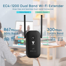 Load image into Gallery viewer, VANIN WiFi Range Extender -1200Mbps WiFi Repeater Wireless Signal Booster 2.4 &amp; 5GHz Dual Band WiFi Extender with 2 Gigabit Ethernet Port, AP &amp; Router Mode, 360°Full Coverage, Simple Setup
