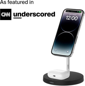 Belkin MagSafe 2-in-1 Wireless Charger, 15W Fast Charging iPhone Charger Stand for iPhone 13, 12, Pro, Pro Max, Mini, AirPods