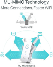 Load image into Gallery viewer, tp-link AC2600 Dual Band Wi-Fi Range Extender w/Gigabit Ethernet Port, Extends WiFi to Smart Home &amp; Alexa Devices, 4x4 MU-MIMO (RE650) (Renewed)
