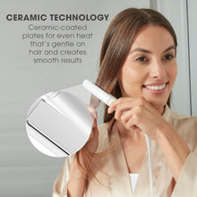 Load image into Gallery viewer, Conair Travel Flat Iron, Portable Hair Straightener, Mini 1/2 Inch Ceramic Flat Iron with Storage in White by Travel Smart
