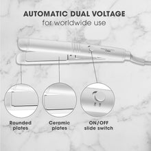 Load image into Gallery viewer, Conair Travel Flat Iron, Portable Hair Straightener, Mini 1/2 Inch Ceramic Flat Iron with Storage in White by Travel Smart
