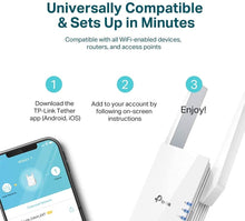 Load image into Gallery viewer, TP-Link AX1500 WiFi Extender Internet Booster, WiFi 6 Range Extender Covers up to 1500 sq.ft and 25 Devices,Dual Band up to 1.5Gbps Speed, AP Mode w/Gigabit Port, APP Setup, OneMesh Compatible(RE505X)

