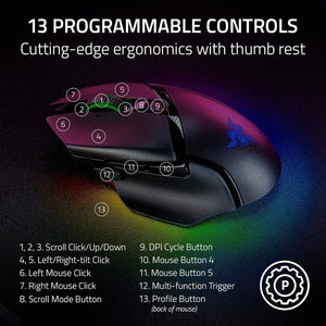 Razer Basilisk V3 Pro Customizable Wireless Gaming Mouse: Fast Optical Switches Gen-3 - HyperScroll Tilt Wheel - Chroma RGB - 11 Programmable Buttons - Focus Pro 30K Sensor - Classic Black