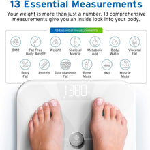 Load image into Gallery viewer, Etekcity Smart Bluetooth Body Fat Scale, Digital Wireless BMI Weight Bathroom Scale with 13 Essential Measurements and ITO Conductive Glass, Body Composition Analyzer with App, White
