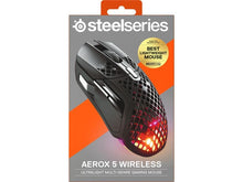 Load image into Gallery viewer, SteelSeries Aerox 5 Wireless - Holey RGB Gaming Mouse - Ultra-lightweight Water Resistant Design - 9 Buttons – Bluetooth/2.4 GHz - 18K DPI TrueMove Air Optical Sensor
