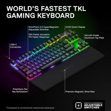 Load image into Gallery viewer, SteelSeries Apex Pro TKL HyperMagnetic Gaming Keyboard - World's Fastest Keyboard - Adjustable Actuation - Esports Tenkeyless - OLED Screen - RGB - PBT Keycaps - USB-C - 2023 Edition,Black

