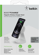 Load image into Gallery viewer, Belkin Magnetic Wireless Charger Stand - MagSafe Charger Compatible - Magnetic iPhone Charger - Wireless Charger - Works w/ Apple iPhone 14, iPhone 13 &amp; iPhone 12 - Power Supply Not Included - White
