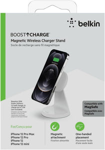 Belkin Magnetic Wireless Charger Stand - MagSafe Charger Compatible - Magnetic iPhone Charger - Wireless Charger - Works w/ Apple iPhone 14, iPhone 13 & iPhone 12 - Power Supply Not Included - White