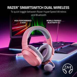 Razer Barracuda X Wireless Gaming & Mobile Headset (PC, Playstation, Switch, Android, iOS): 2022 Model - 2.4GHz Wireless + Bluetooth - Lightweight 250g - 40mm Drivers - Quartz Pink (Renewed)