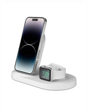 Load image into Gallery viewer, Belkin 3-In-1 Wireless Charging Station - Fast Wireless Charging For Apple Iphone 14, Iphone 13 &amp; Iphone 12 Series &amp; Apple Watch (All Series) - With Additional USB A Port For Multiple Devices (White)
