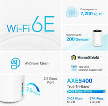 Load image into Gallery viewer, TP-Link Deco AXE5400 Tri-Band WiFi 6E Mesh System(Deco XE75 Pro) - 2.5G WAN/LAN Port, Covers up to 7200 Sq.Ft, Replaces WiFi Router and Extender, AI-Driven Mesh, New 6GHz Band, 3-Pack (Renewed)
