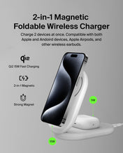 Load image into Gallery viewer, Belkin 3-in-1 MagSafe-Compatible iPhone Charger 15W, Foldable Magnetic Qi2-Certified Wireless Charging Station for iPhone 16, Apple Watch Series 10, AirPods 4, and More
