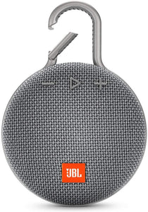 JBL Clip 3 Portable IPX7 Waterproof Wireless Bluetooth Speaker Built-in Carabiner, Noise-Canceling Speakerphone Microphone, Gray (Renewed)