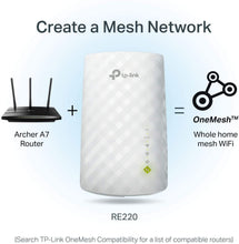 Load image into Gallery viewer, TP-Link AC750 WiFi Range Extender - Dual Band Cloud App Control Up to 750Mbps, One Button Setup Repeater, Internet Booster, Access Point Smart Home &amp; Alexa Devices (RE220) (Renewed)
