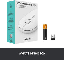 Load image into Gallery viewer, Logitech Pebble Wireless Mouse, Bluetooth or 2.4 GHz with USB Mini-Receiver, Silent, Slim Computer Mouse with Quiet Click for Laptop/Notebook/PC/Mac - White

