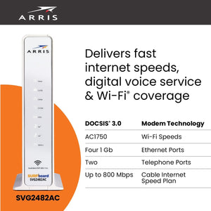ARRIS Surfboard (24x8) Docsis 3.0 Cable Modem Plus AC1750 Dual Band Wi-Fi Router and Xfinity Telephone
