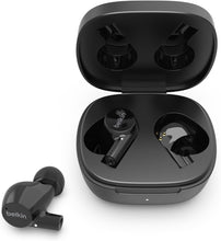 Load image into Gallery viewer, Belkin SoundForm Rise True Wireless Ear Buds with Wireless Charger Case, Dual Microphone, IPX5 Water Resistant Earbuds, Bluetooth Headphones, Compatible with iPhone, Galaxy, and More - Black
