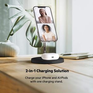 Belkin MagSafe 2-in-1 Wireless Charger, 15W Fast Charging iPhone Charger Stand for iPhone 13, 12, Pro, Pro Max, Mini, AirPods