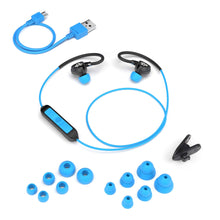 Load image into Gallery viewer, JLab Fit 2.0 Bluetooth Enabled Wireless Sports Earbuds, Bluetooth 4.1, 10mm Titanium Drivers, 6 Hour Battery Life, IP55 Sweatproof, Flexible Memory Wire, Blue
