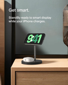Belkin MagSafe 2-in-1 Wireless Charger, 15W Fast Charging iPhone Charger Stand for iPhone 13, 12, Pro, Pro Max, Mini, AirPods