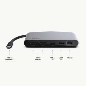 Belkin Thunderbolt 3 Dock Mini W/ Thunderbolt 3 Cable (Thunderbolt Dock for MacOS and Windows USB-C Laptops, Dual 4K @60Hz, 40Gbps Transfer Speeds), Thunderbolt Mini