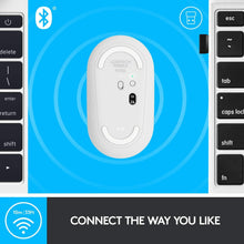 Load image into Gallery viewer, Logitech Pebble Wireless Mouse, Bluetooth or 2.4 GHz with USB Mini-Receiver, Silent, Slim Computer Mouse with Quiet Click for Laptop/Notebook/PC/Mac - White
