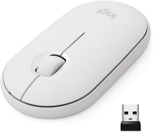 Load image into Gallery viewer, Logitech Pebble Wireless Mouse, Bluetooth or 2.4 GHz with USB Mini-Receiver, Silent, Slim Computer Mouse with Quiet Click for Laptop/Notebook/PC/Mac - White
