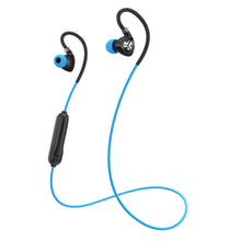 Load image into Gallery viewer, JLab Fit 2.0 Bluetooth Enabled Wireless Sports Earbuds, Bluetooth 4.1, 10mm Titanium Drivers, 6 Hour Battery Life, IP55 Sweatproof, Flexible Memory Wire, Blue
