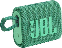 Load image into Gallery viewer, JBL Go 3 Eco: Portable Speaker with Bluetooth, Built-in Battery, Waterproof and Dustproof Feature - Green (Renewed)

